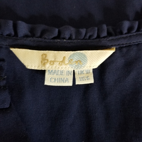 Boden Sleeveless Ruffled Neck Top Blouse Navy Blue Womens Size US 6 - Picture 10 of 13